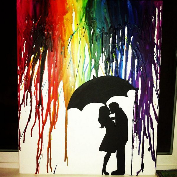 Melted Crayon Art of Silhouette Couple Kissing. 