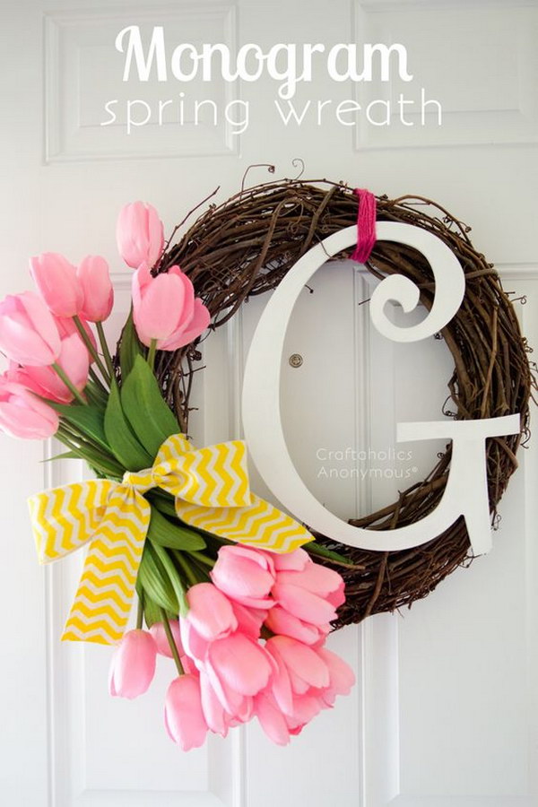 DIY Monogram Spring Wreath 