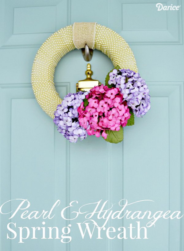 Pearl and Hydrangea DIY Spring Wreath 