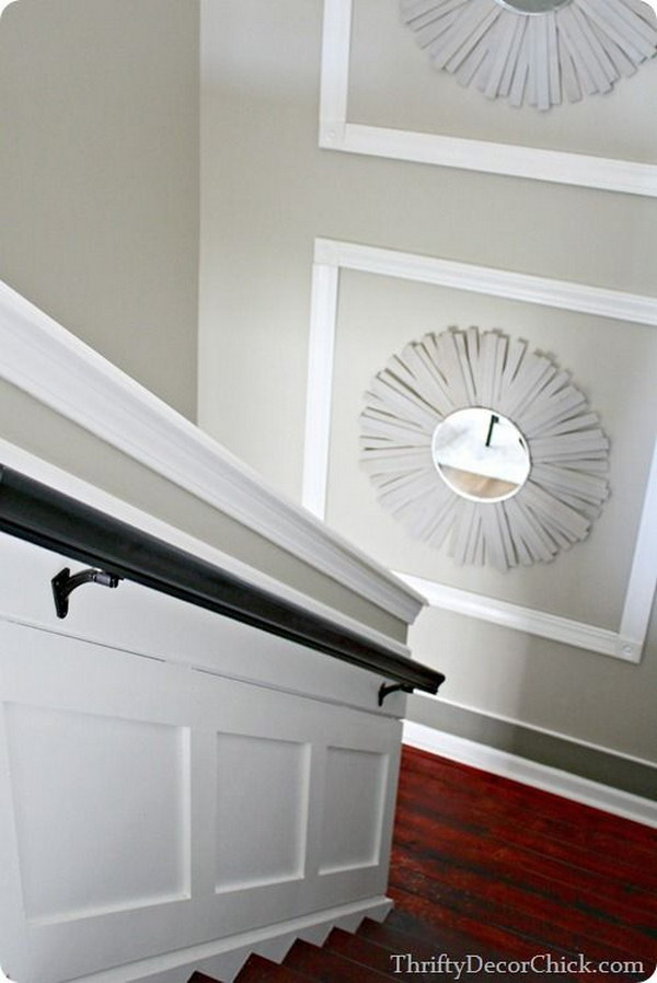A staircase embellished with the sunburst mirrors makes a great impact! 