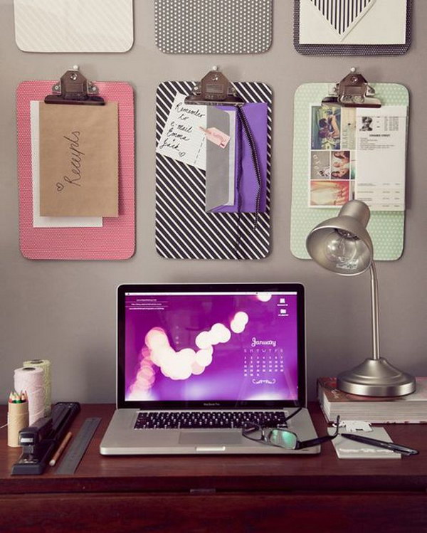 Fabric Covered Clipboards over Desk for Keeping Important Things in front of You 