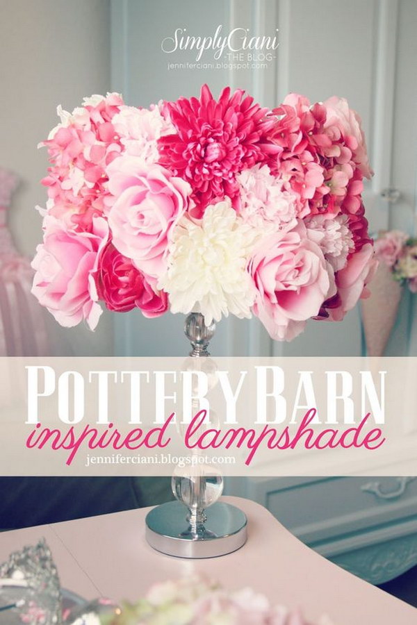 DIY Silk Flowers Potterybarn Inspired Lamp Shade. 