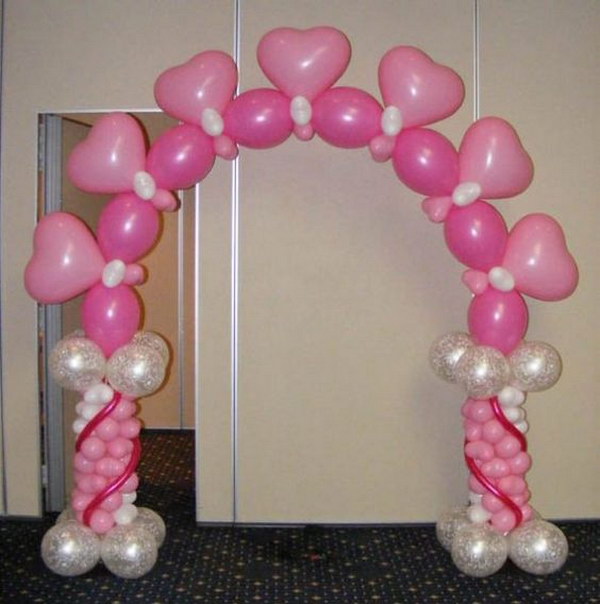 Pink Balloon Arch with Cute Hearts. 