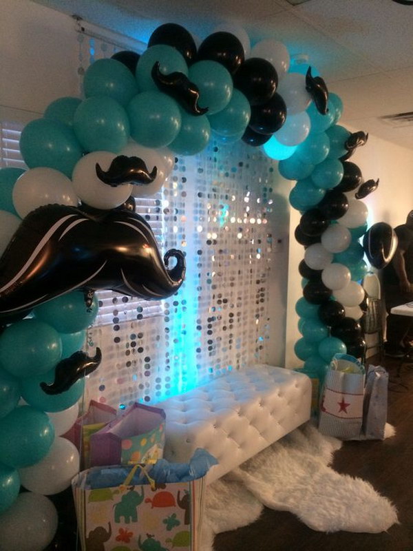 Mustache Baby Shower Balloon Arch. 