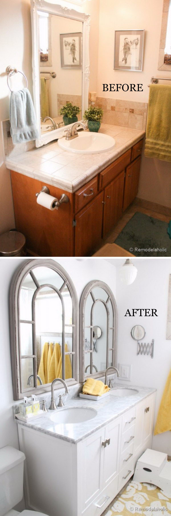 From Single Sink Vanity to Double Sink Bathroom Remodel. 