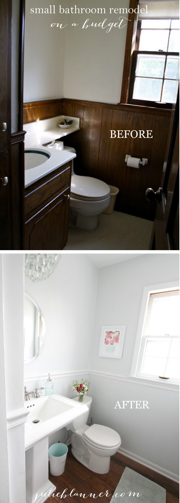 Half Bathroom Remodel Which Turn the Space From Dark And Dated To Bright And Open. 