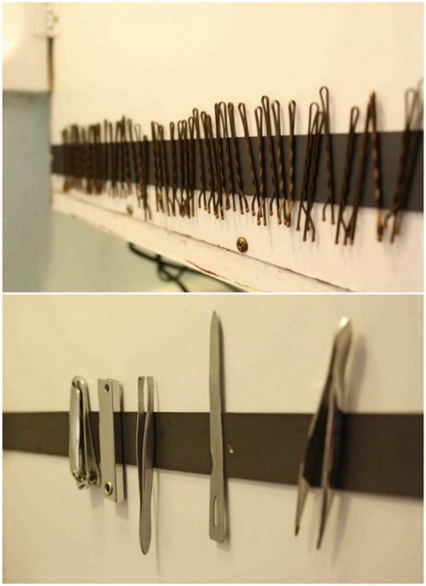 Magnetic Strips Keep Bobby Pins in Place. 