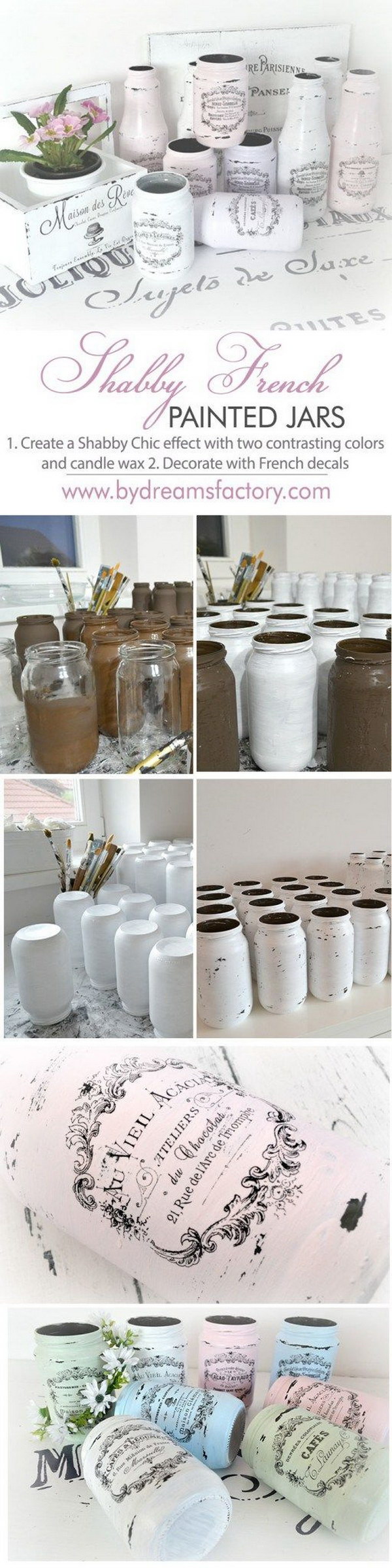 Shabby French Painted Jars. 