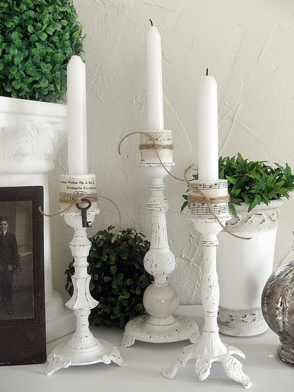 Shabby Chic Candle Sticks Made Out Of Flea Market Table Lamp Bases. 