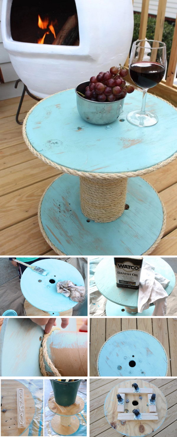 DIY Nautical Spool Side Table for under $12 