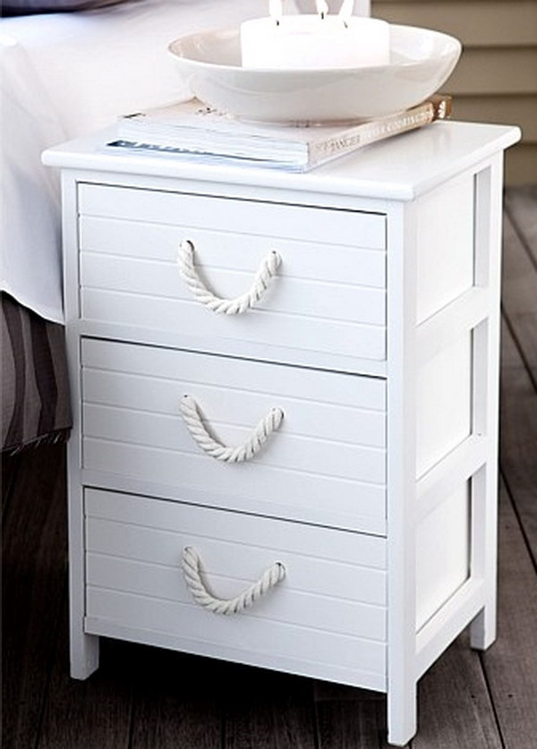 Nautical Nightstand With Thick Rope Handles In White 