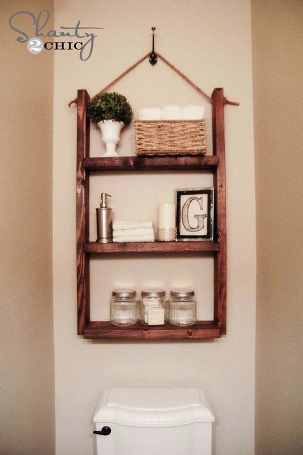 DIY Hanging Bathroom Shelf Over The Toilet 