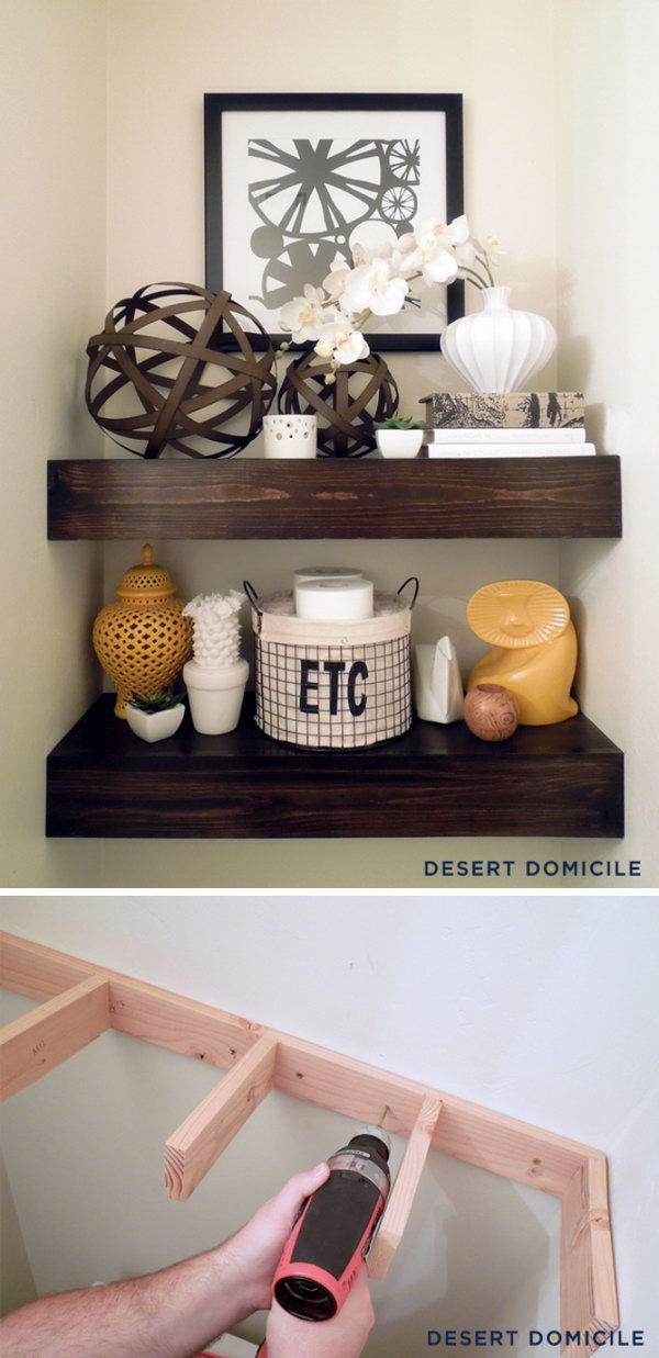 DIY $15 Wooden Floating Shelves Above The Toilet. 