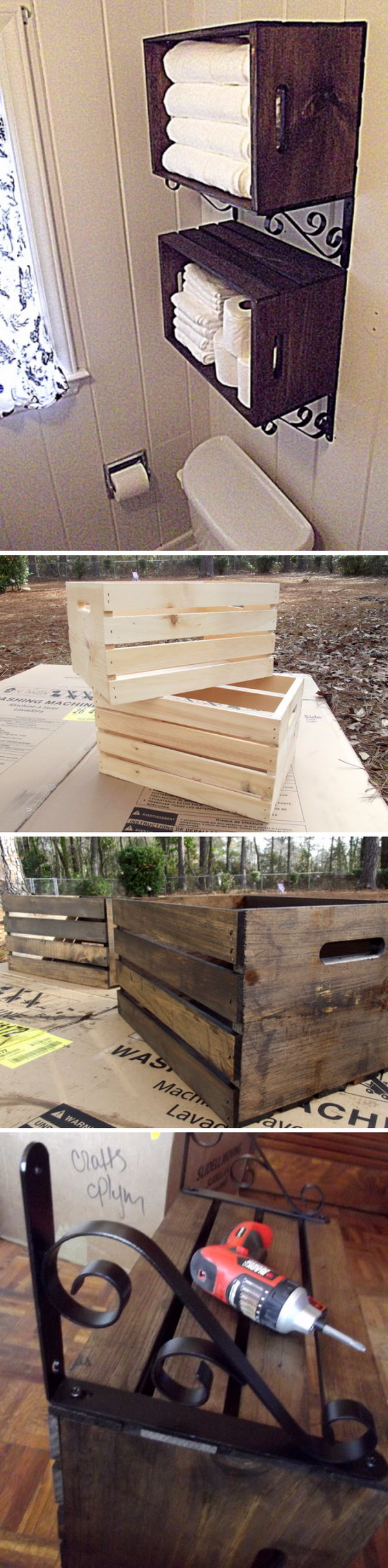 Upcycled Crate Storage Over The Toilet. 