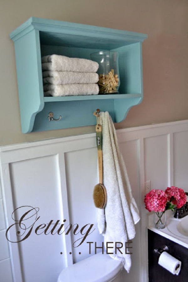 Bath Wall Storage Shelf With Hooks. 