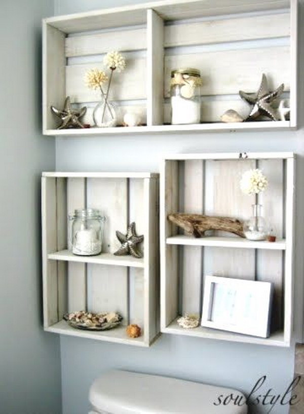 Wood Crates Over The Toilet Storage And Displaying Unit 