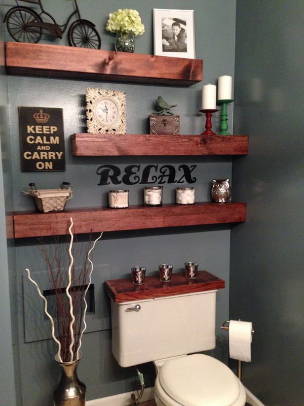 Rustic Floating Shelves Over The Toilet 