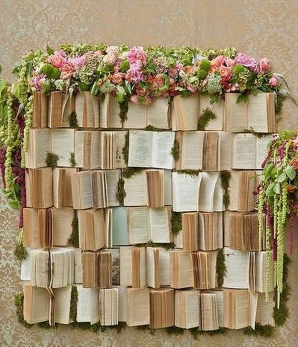 Books And Flowers Wedding Photo Booth Backdrop 