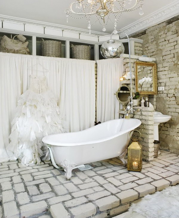 Shabby Chic Bathroom With Brick Wall And Floor 