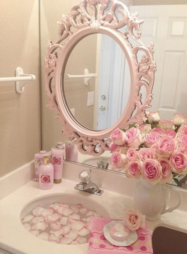 Romantic Bathroom With Pink Vintage Mirror 