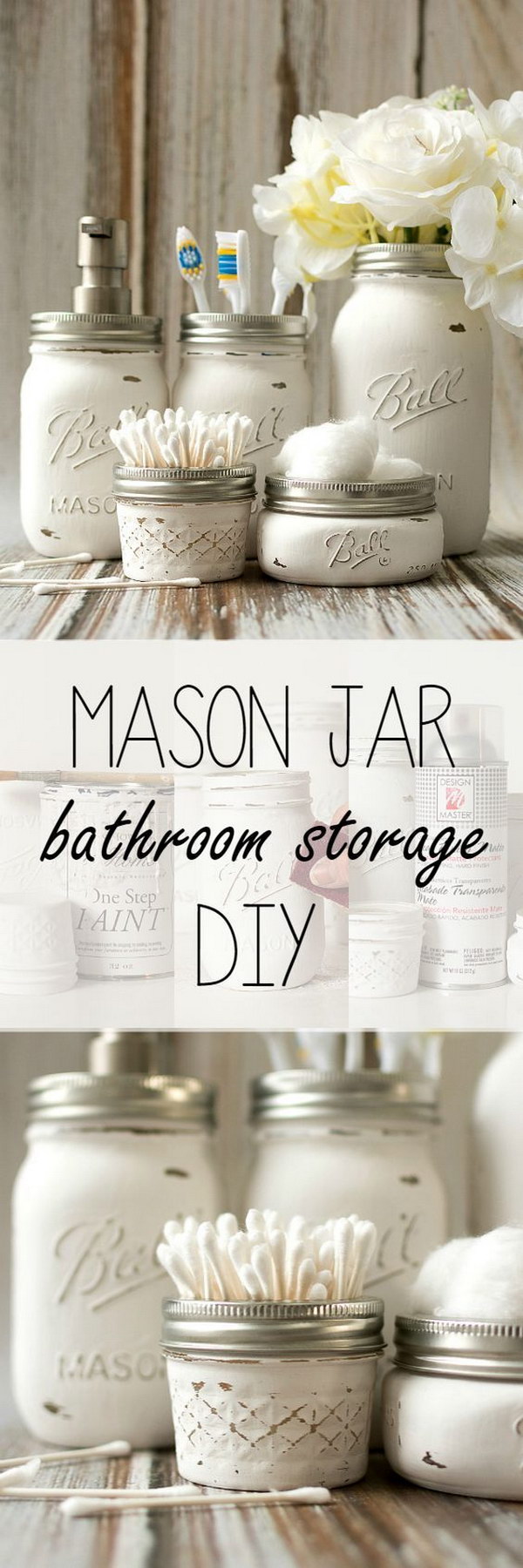 Chalk Painted Mason Jar Bathroom Accessories 