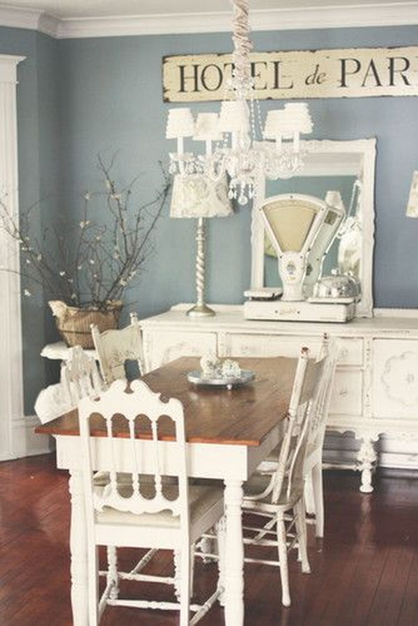 Shabby Chic Paris Blue And White Dining Room. 
