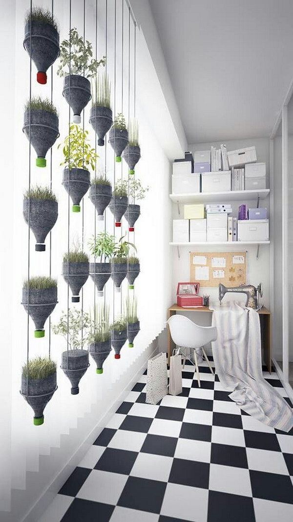 Recycled Plastic Bottles Hanging Plants Wall 