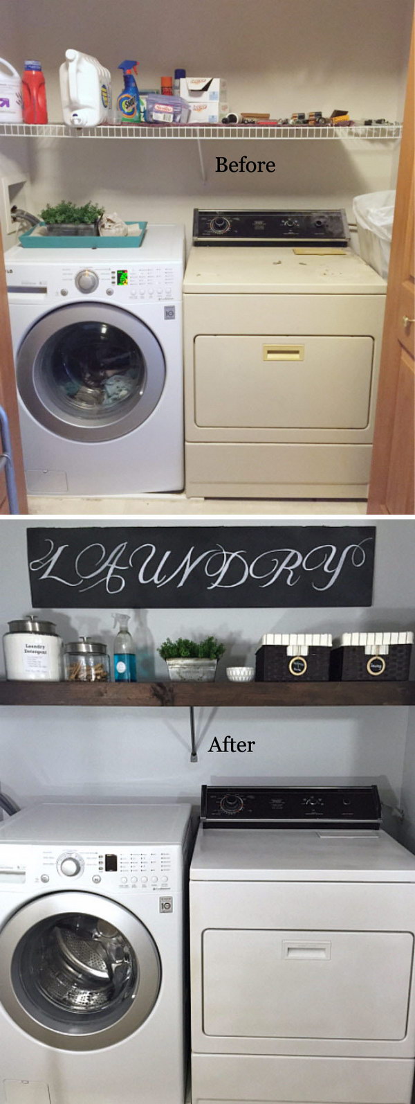 $100 Laundry Room Makeover with a DIY Floating Shelf. 