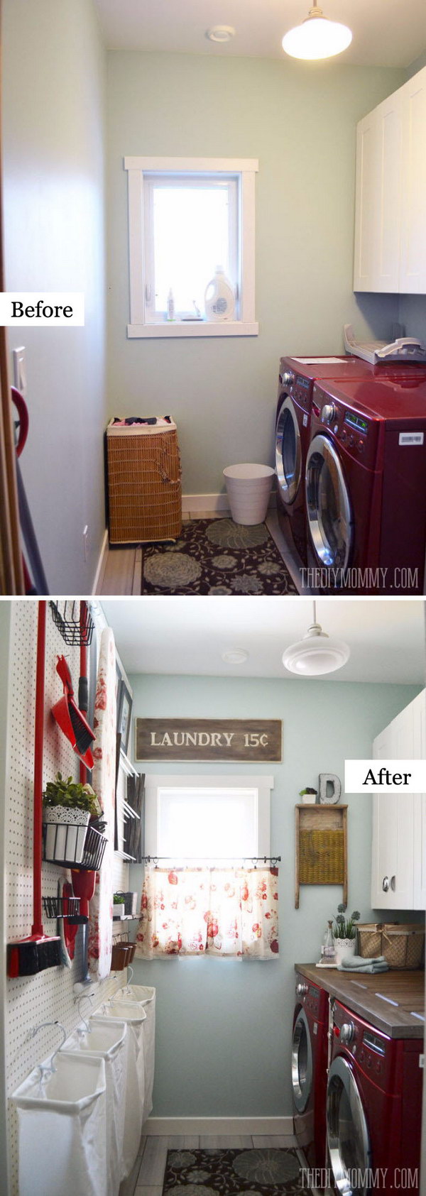 A Small Laundry Room is Made More Functional and Pretty on a Small Budget. 