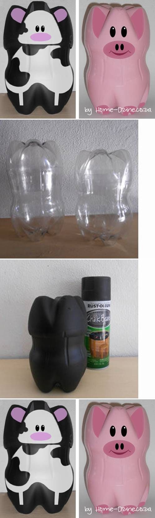 DIY Plastic Bottle Piggy Banks. 