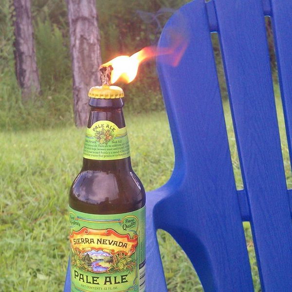 Glass Beer Bottle Tiki Torch for Backyard Barbecue 
