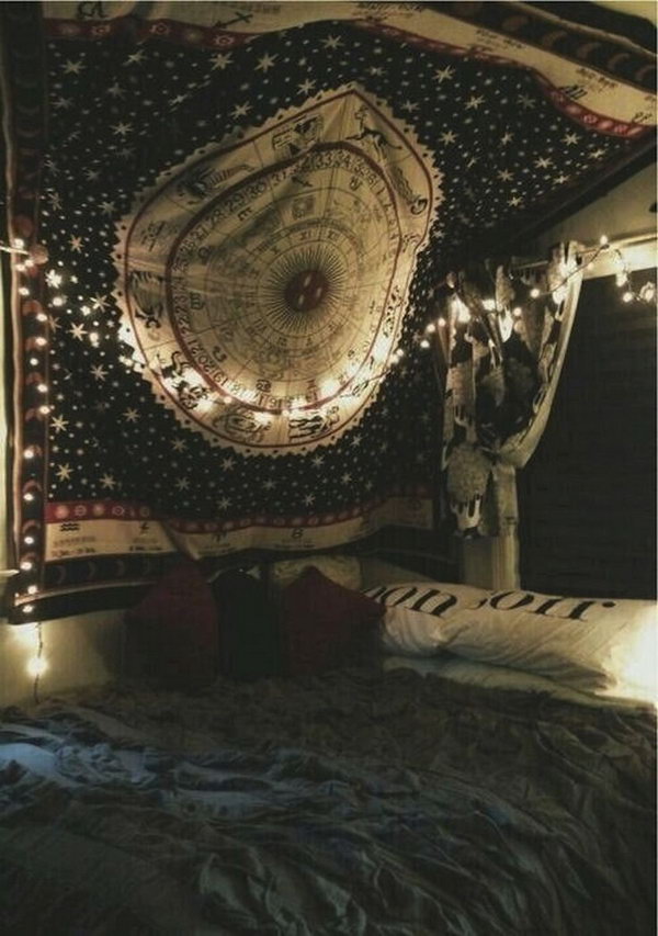 Bohemian Bedroom With Magic Star Signs Big Blankets On Wall 
