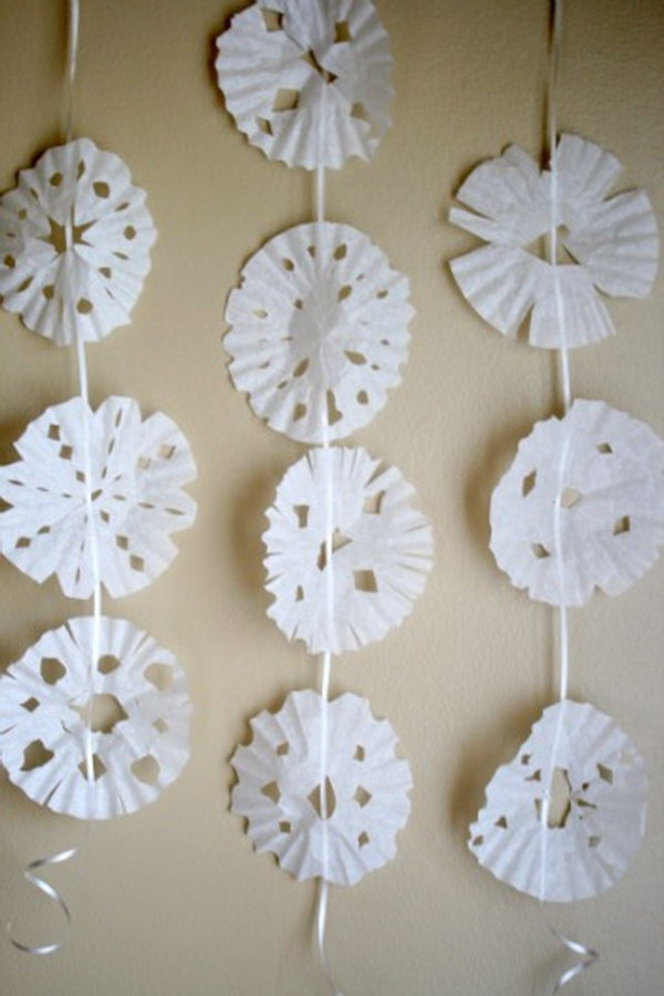 Coffee Filter Snowflakes on a String 