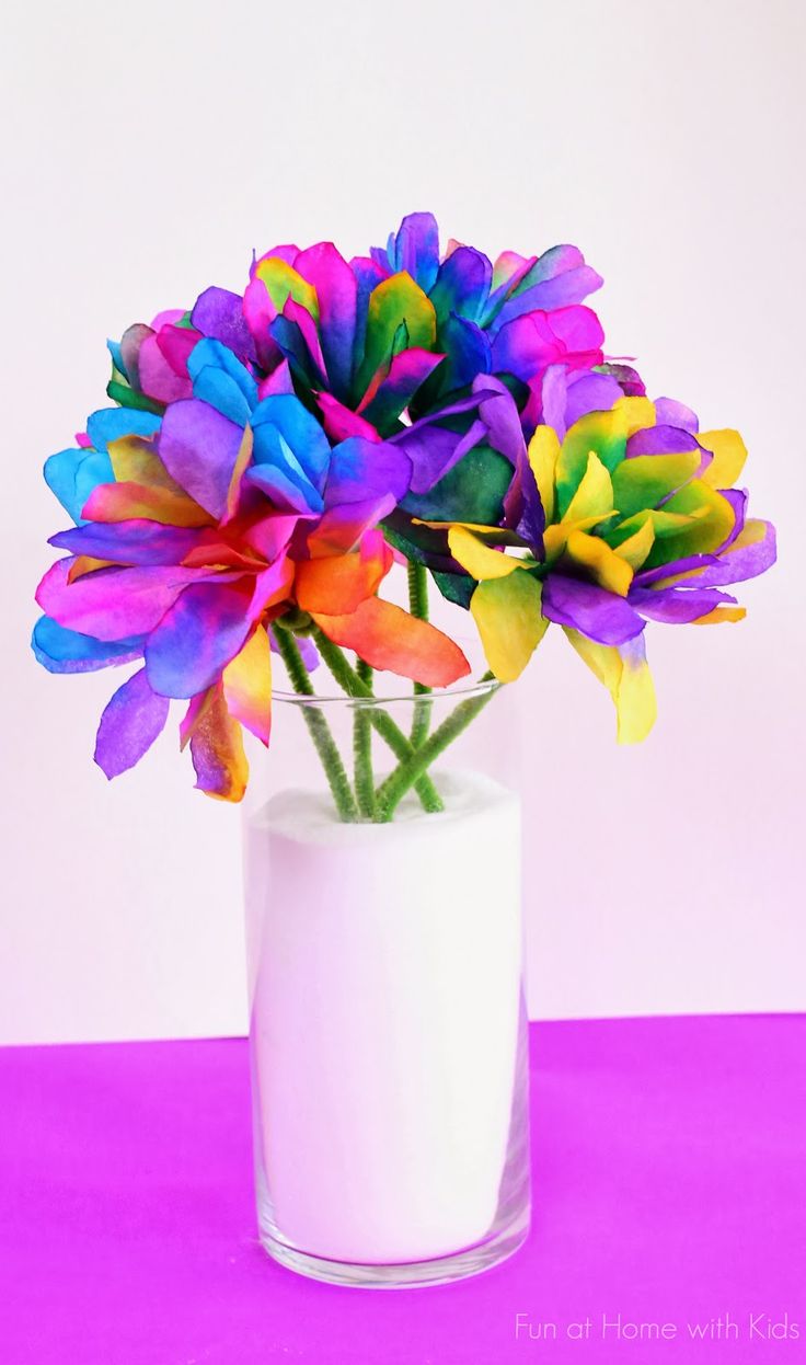 Vibrantly Colored Coffee Filter Flowers For Kids 