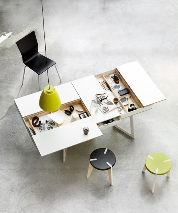 Compact Workspace Table With Hidden Storage 