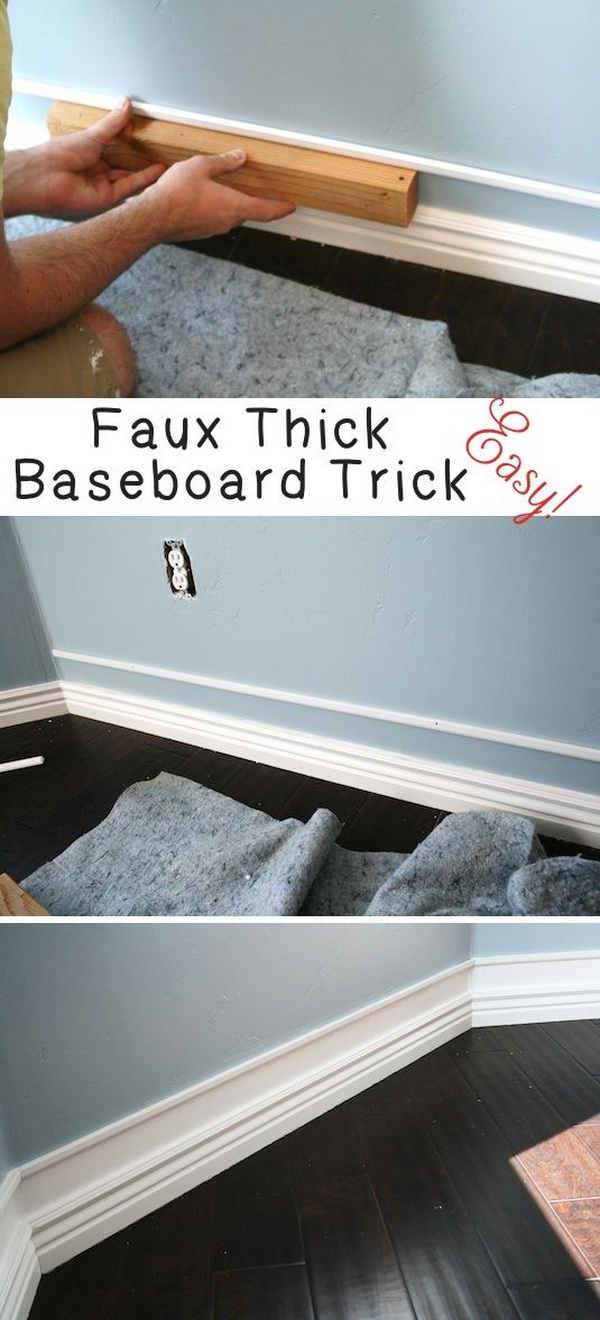 Add a Strip of Trim a Bit above Already Existing Baseboards, Paint Between, and You Get Faux Thick Baseboards 