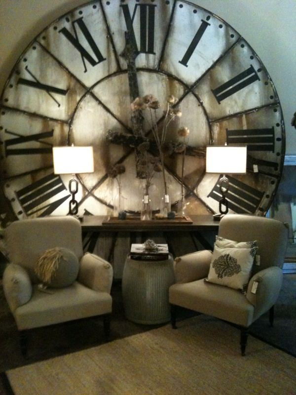 Industrial Living Room Decorated With Oversized Floor Wall Clock 