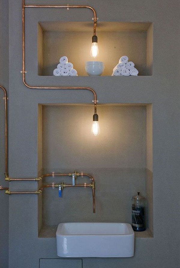 Industrial Bathroom With Copper Tubing Used In A Creative Way 