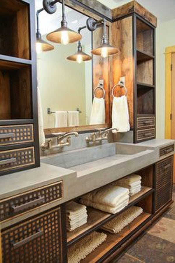 Industrial Bathroom With Concrete Sink And Custom Vanity 