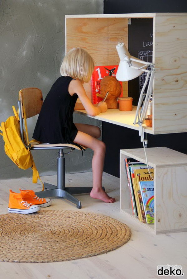 Use Wall Hanging Box As A Kids Desk 
