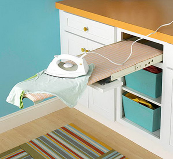Add a pull out ironing board in the laundry room to saves floor space 