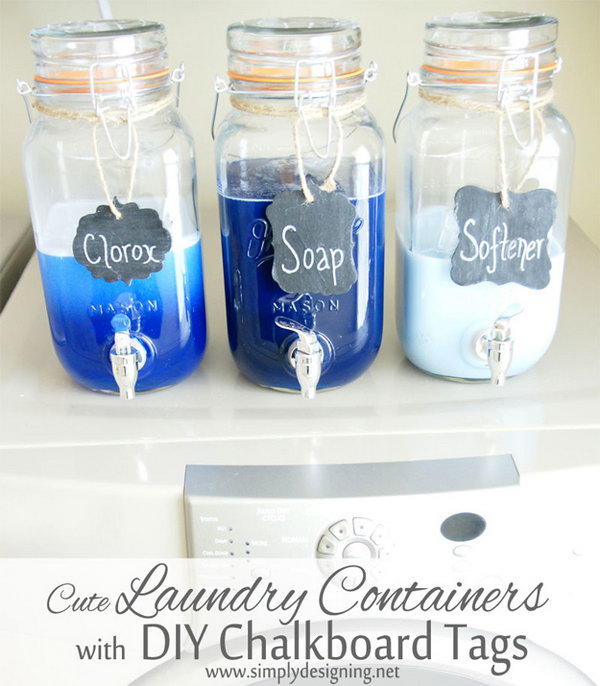 Mason Jar Laundry Container with DIY Chalkboard Tags 