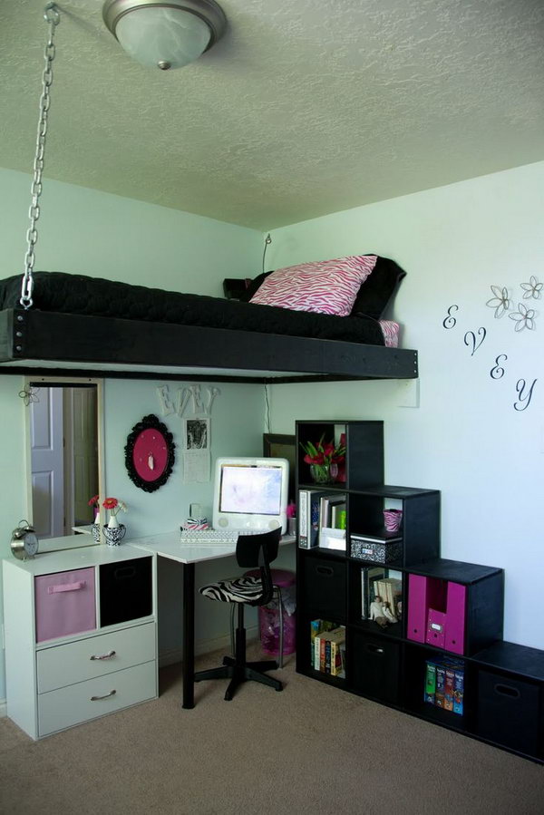 black homemade loft bed 