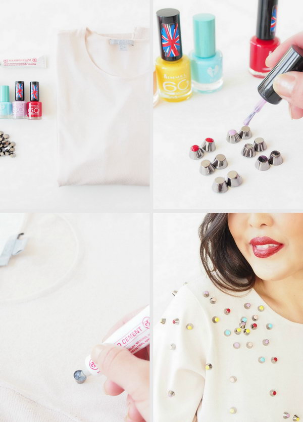 Use Nail Polish and Studs to Make a Chanel Inspired Top 