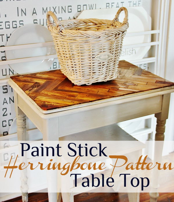Herringbone Paint Stick Pattern Table Top 