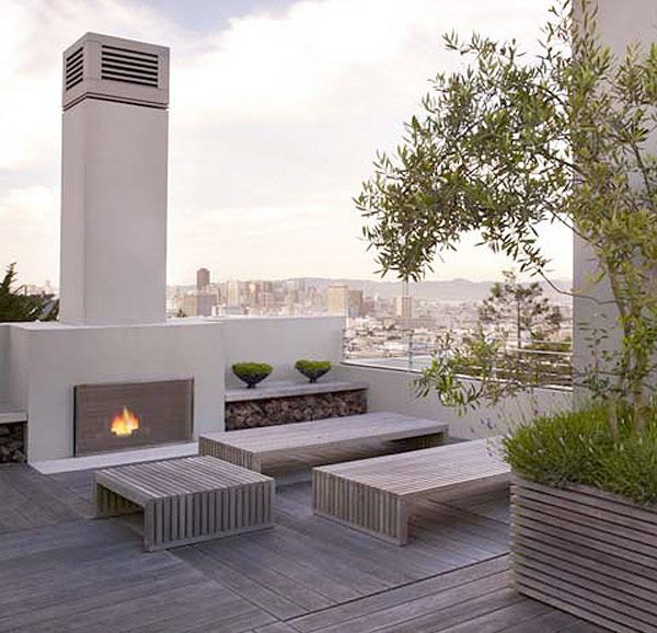Roof Deck With Outdoor Fireplace 