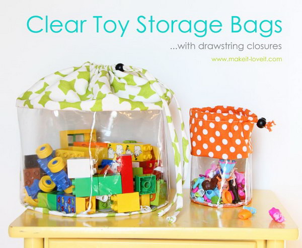 Clear Toy Storage Bags with drawstring closure 
