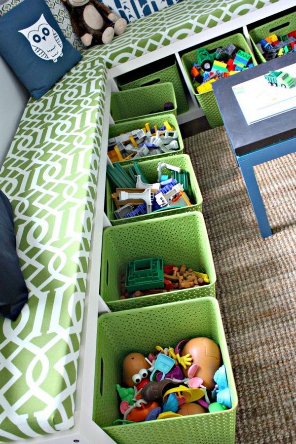 Turn Two iKea EXPEDIT Bookshelves into Storage Bench 