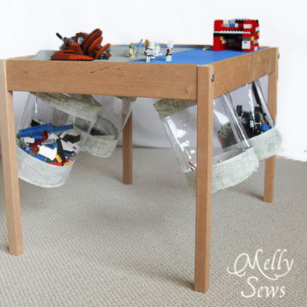 Hold The Fabric Storage Bucket Under The Table For Easy Clean Up 