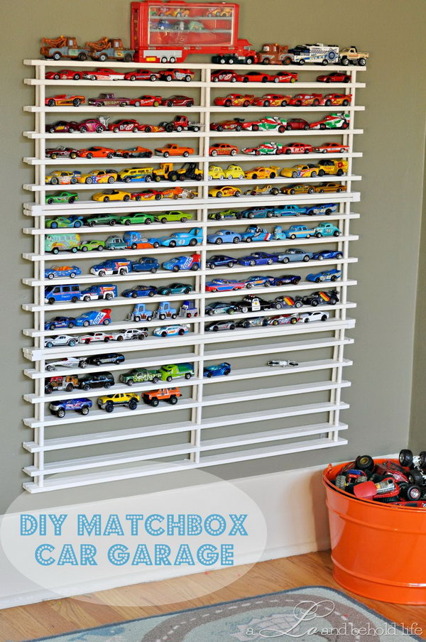 DIY Matchbox Car Garage on Wall 